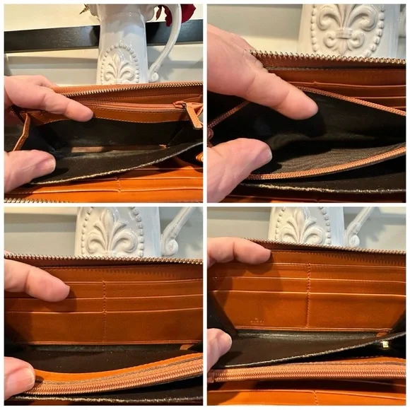 Gucci GG Canvas Zip Around Wallet Brown & Orange Leather Authentic - Picture 8 of 12